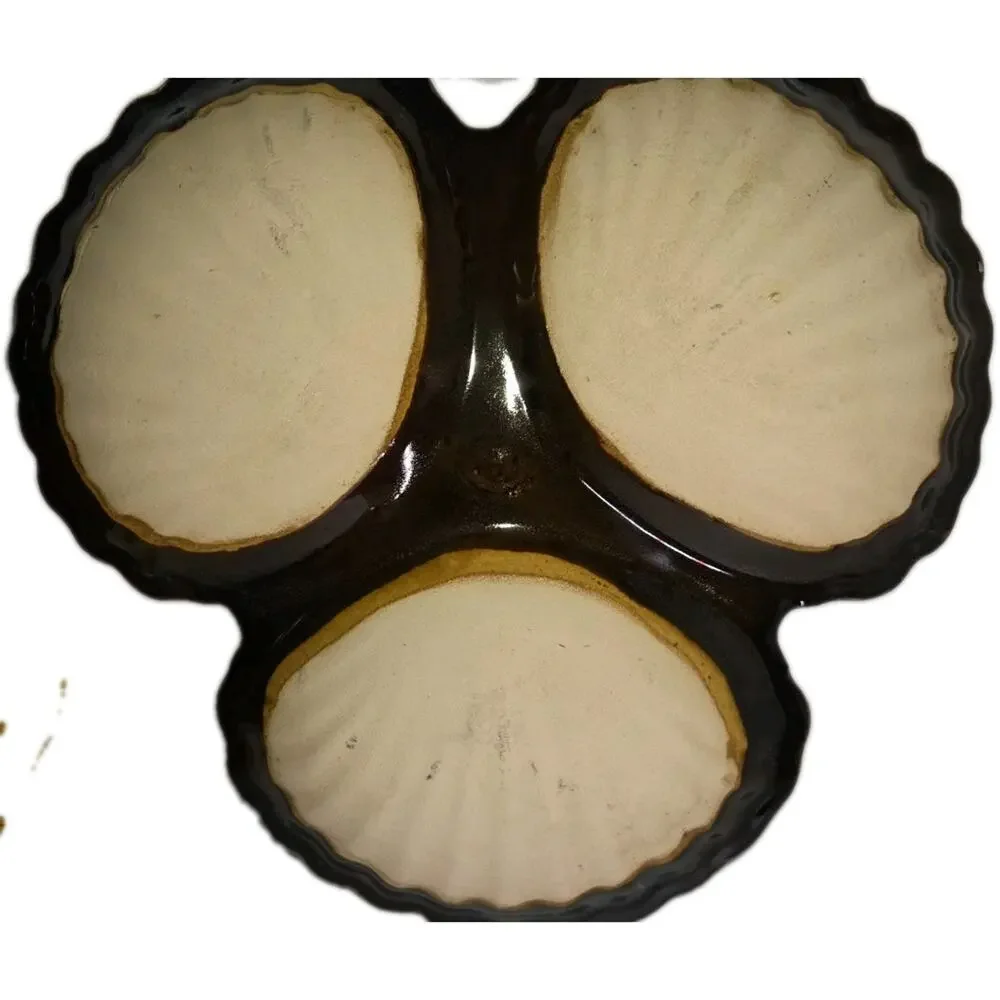MCM 1960s California Pottery Blue Triple Section Scallop Shell Serving Tray